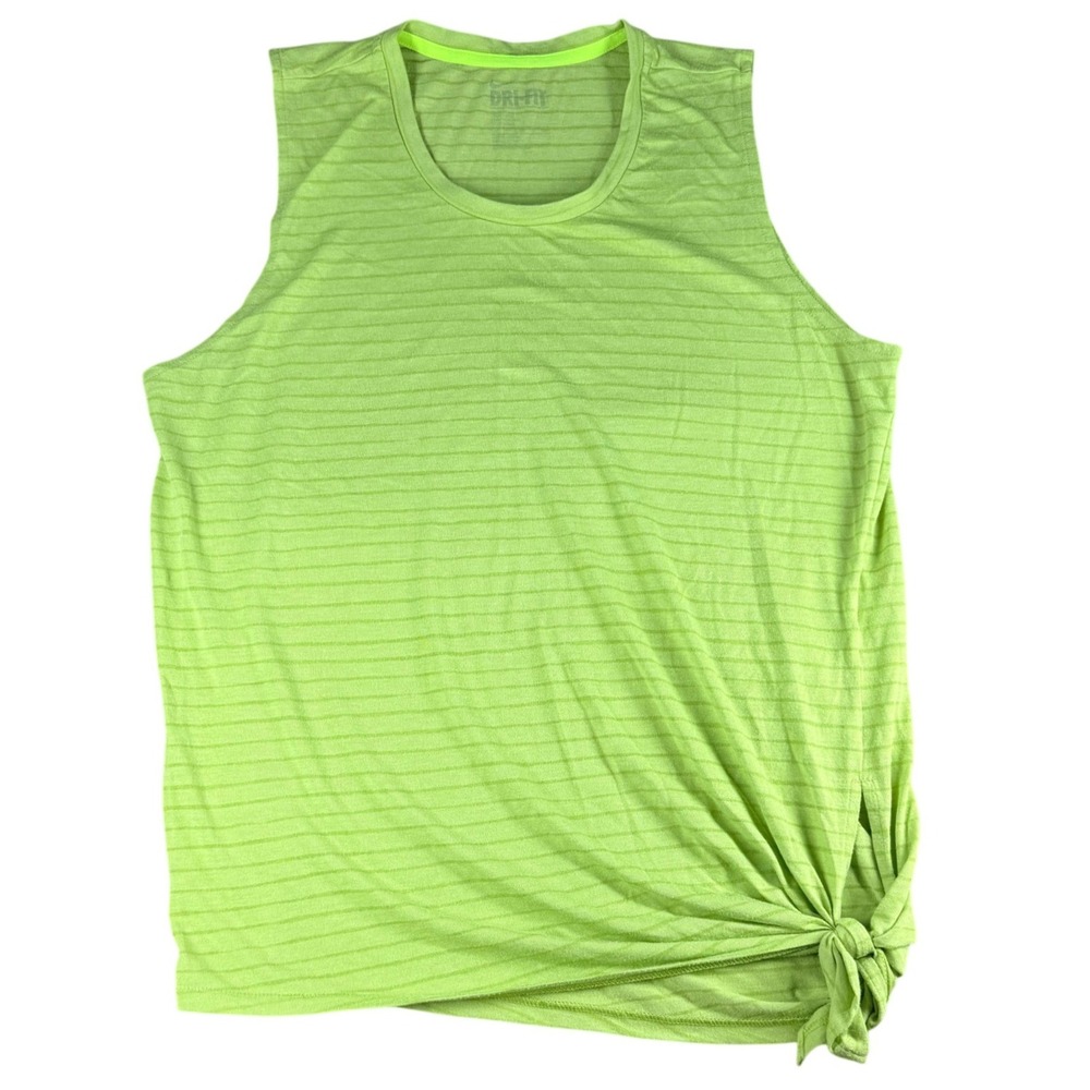 Nike Dri-FIT Tank Top Side Tie Knot Stripe Lime Green Large XL Women Activewear